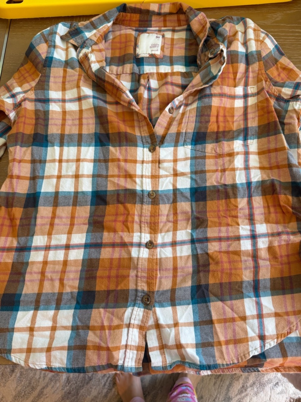 SO Plaid Button-Up Shirt in Orange, Teal & White